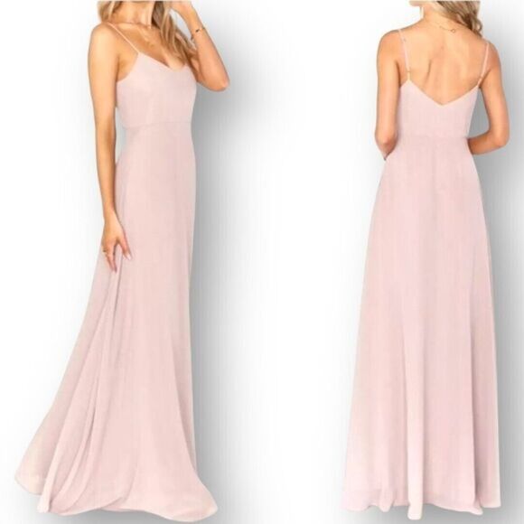 Show Me Your MuMu S Faith Maxi Dress Pink Chiffon Blush Spaghetti Strap Formal - Picture 1 of 8